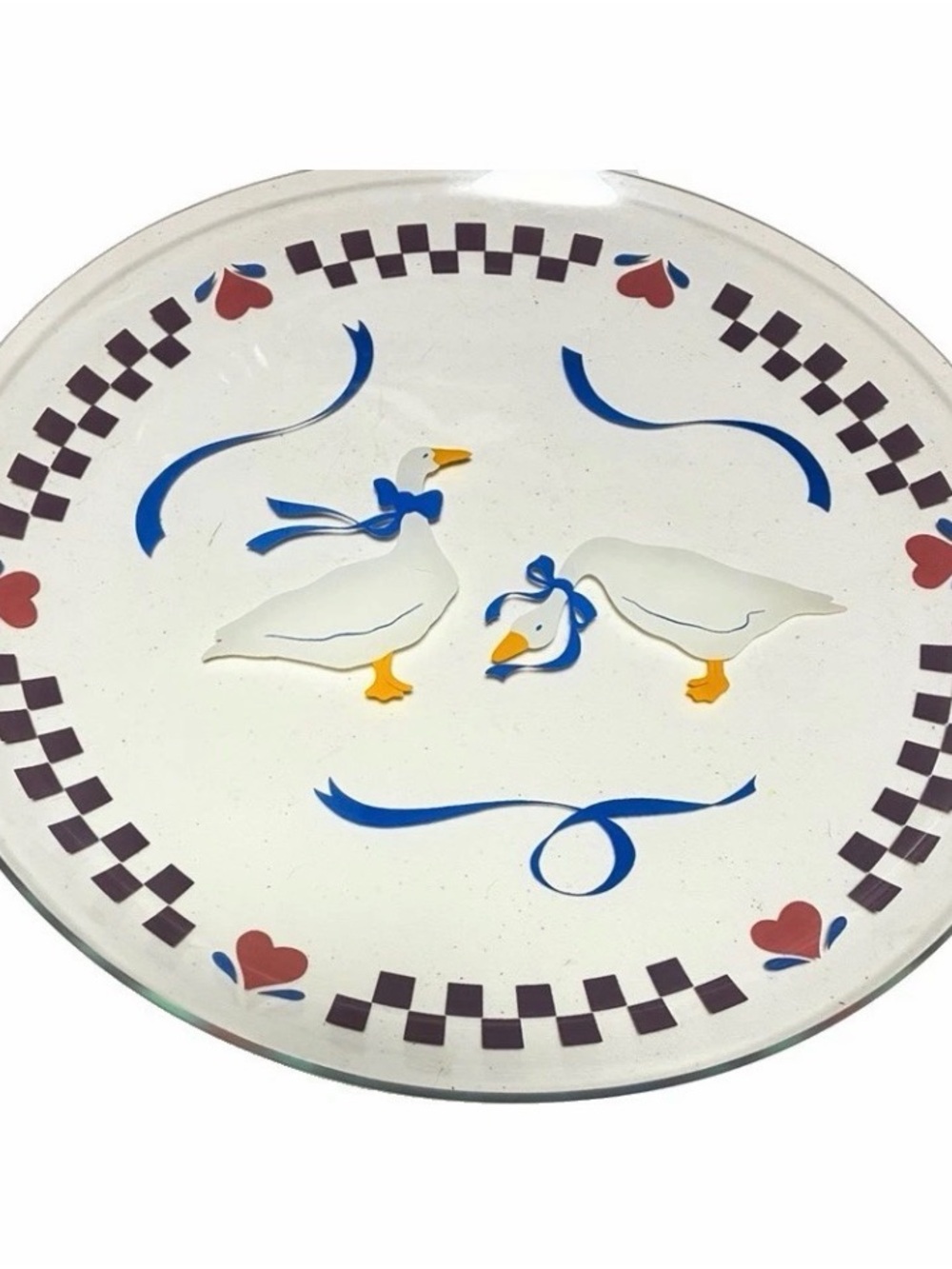 VTG Libbey Blue Ribbon Country Geese goose Serve Platter Cottage Core 13 In